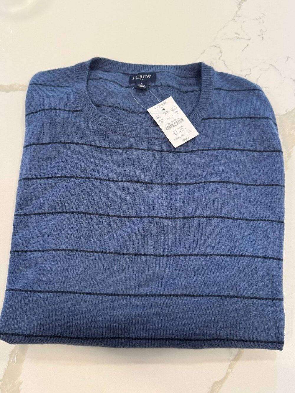 *NWT J Crew Striped machine washable merino wool blend sweater Blue Mens Large